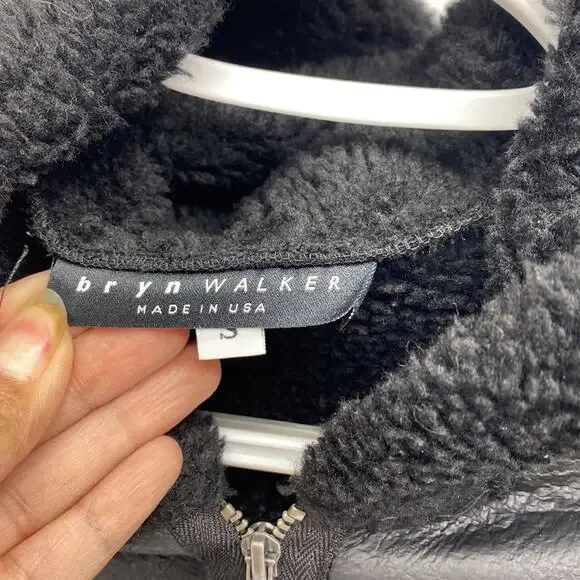Bryn Walker faux leather fleece lined full zip hooded coat minimalist size S - Picture 4 of 8